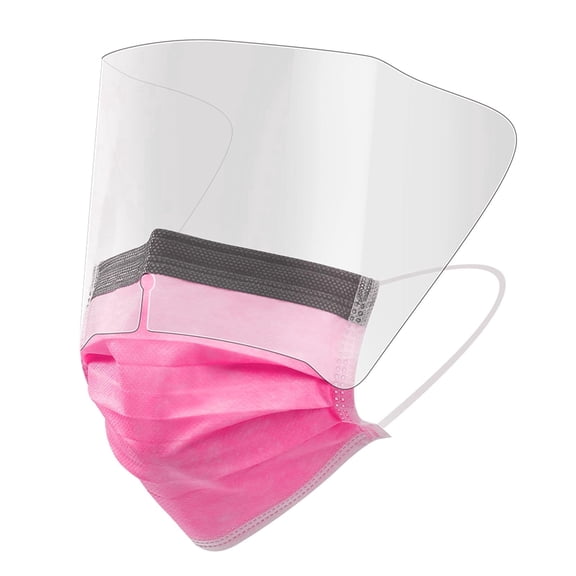 Disposable Face Mask with Shield, 3-Ply, Pink, 250 Count
