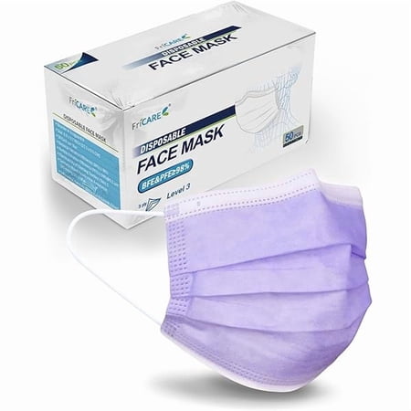 Disposable Face Masks, 3-Ply ASTM Level 3 Medical Grade, FSA/HSA Eligible, Breathable & Comfortable for Allergy/Sun Protection, 50 Pack Purple