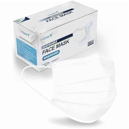 Disposable Face Masks, 3-Ply ASTM Level 3 Medical Grade, FSA/HSA Eligible, Breathable & Comfortable for Allergy/Sun Protection, 50 Pack White