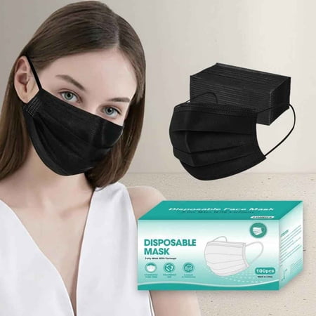 Disposable Face Masks, 3 Ply Black