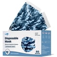 thumbnail image 1 of Disposable Face Masks 3-Ply Individually Wrapped , 50ct - Camo Blue, 1 of 11
