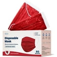 Disposable Face Masks 3Ply Individually Wrapped , 50ct Red