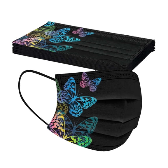 Disposable Face Masks with Butterfly Print, Adult Three-Layer Dust-Proof Masks, Fashionable and Unique Colorful Butterfly-Printed Breathable Masks,Color7.09*3.54inch