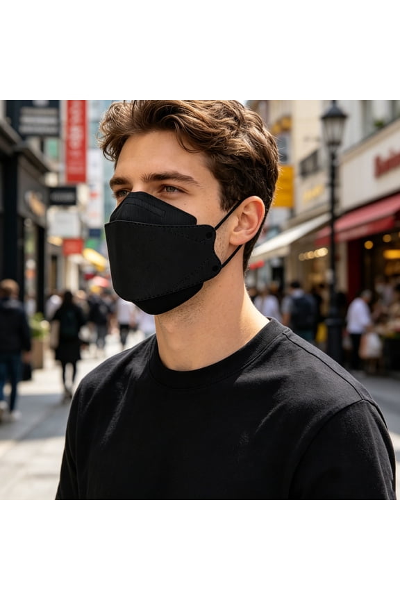 Disposable Face Masks, Kn95 Face Masks, Kn95 Masks for Adults, 3D Face Mask, 10Pcs Black Morandi Design 8X3.2 in Non-Woven Fabric Masks with Earloops for Daily Wear High