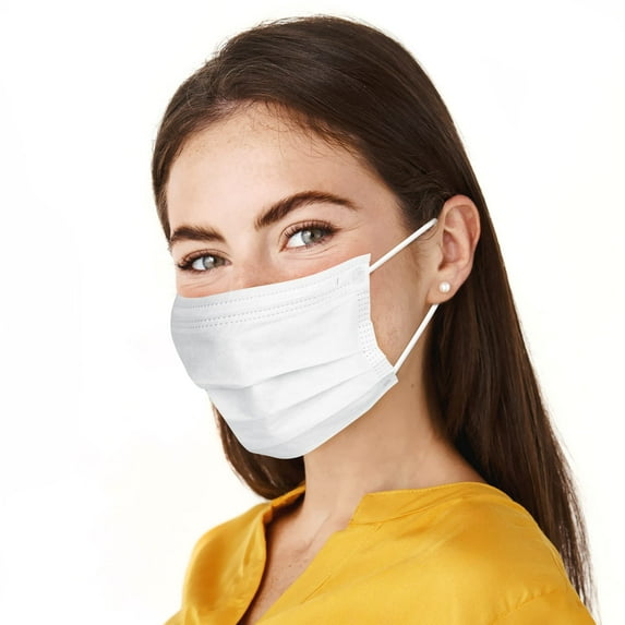 White Disposable Face Masks, 4-Ply Polypropylene Procedure, 2500 Count, One Size