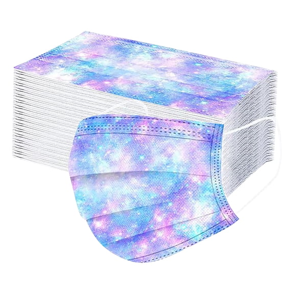 Disposable Face Masks Star Print Galaxy Style All Ages Sized 50 Pack for School Daily Outdoor Use