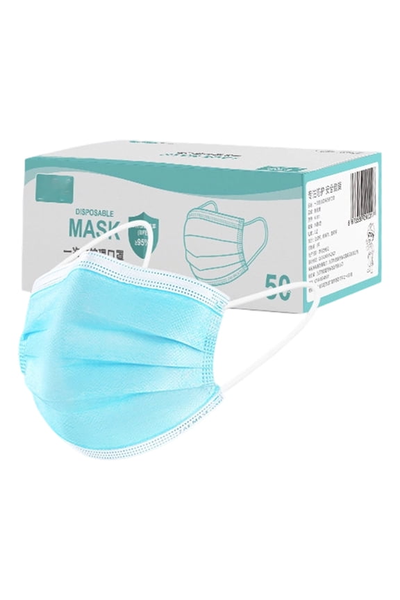 Disposable Face Masks for Adults 3 Ply Non-Woven with Nose Clip Ear Loop Blue 50 Pcs (Sky Blue)