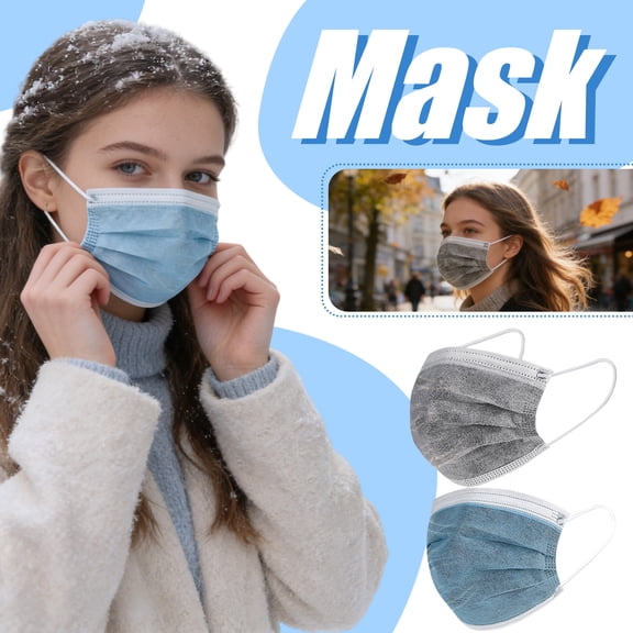 Disposable Face Masks with Ear Loops 4-Layer Activated Carbon Filter Dust Protection for Adults Outdoor Use 50-Pack Non-Woven Fabric Gray