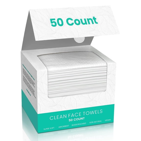 Disposable Face Towel, Biodegradable Face Towels, 10" x 12" Super Thick Soft Facial Towels, 50 Count Face Towelettes Disposable for Sensitive Skin, Makeup Remover Dry Wipes, 1 Pack