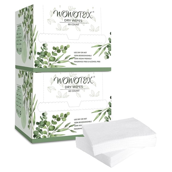 Disposable Face Towel Biodegradable Large Dry Face Wipes 60 Count/Box Extra Thick Soft Clean Facial Towels for Sensitive Skin, Makeup Removing, Facial Cleansing, Nursing, Travel, 10"12"