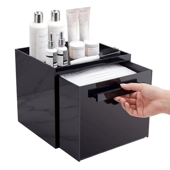 Disposable Face Towel Storage Box Compatible with Clean Skin Club Clean Towel XL Acrylic Cosmetic Organizer Container Box Facial Towels Holder with Drawer Wall-Mounted (Glossy Black)
