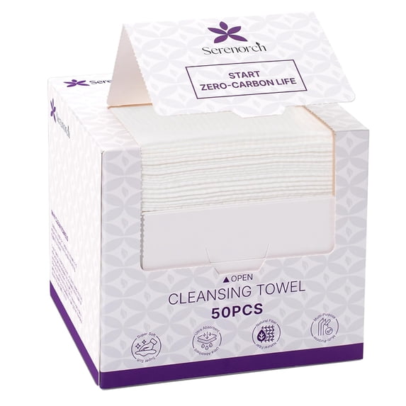 Disposable Face Towels (50 Count) – XL 10"x12" Ultra Thick Facial Cleansing Cloths – Soft Biodegradable Dry Wipes for Sensitive Skin – Lint-Free Makeup Remover Towelettes for Daily Skincare