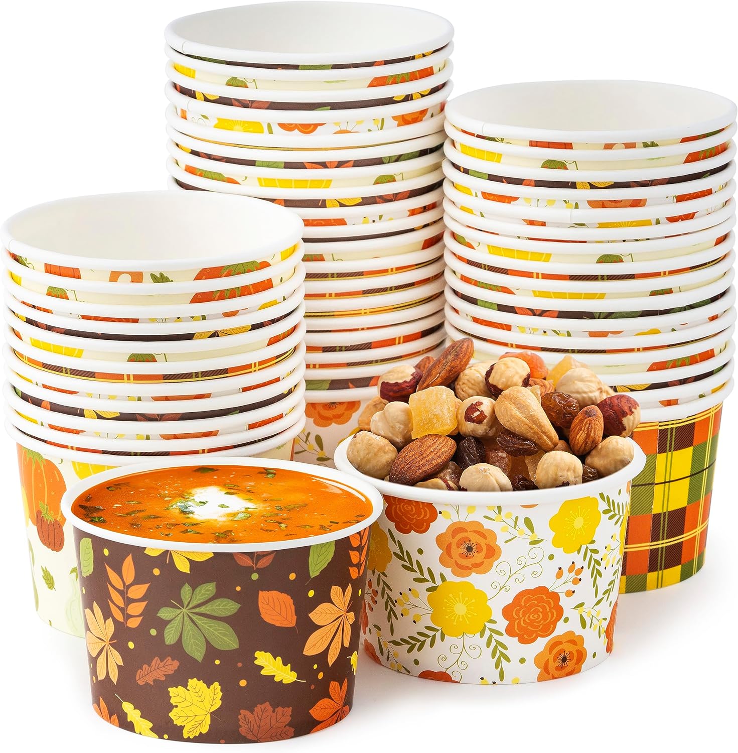 Disposable Fall Bowls 48 8Oz Fall Themed Bowls For Thanksgiving Soup