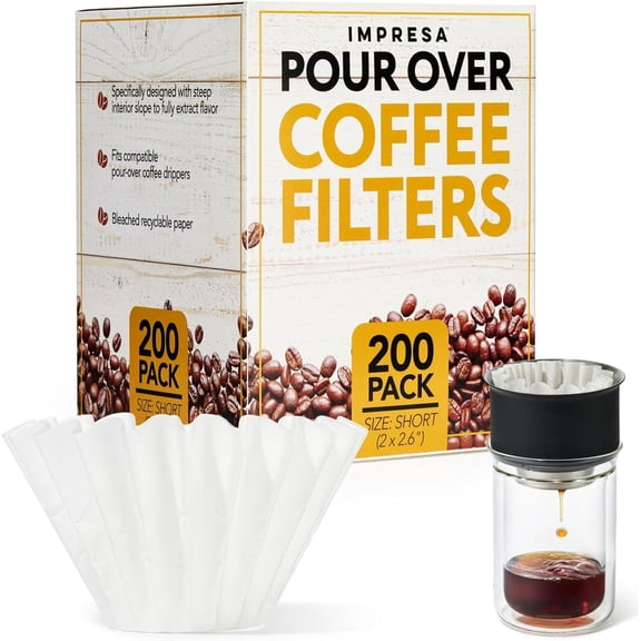 Disposable Flat-Bottom Coffee Filters - Even Extraction for Pour Over Coffee Maker - Collapse-Resistant High-Wall Design - Mess-Free Pour Over Brewing - 200 Count, White