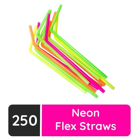 Disposable Flexible Drinking Straws - Neon Plastic 250 straws