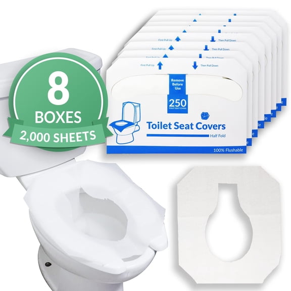 Disposable Flushable Toilet Seat Covers, Half-Fold 14x16 Inch, 2000 Total Count