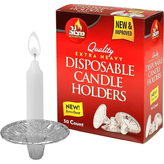 Disposable Foil Candle Holders, Heavy Duty Aluminum Protector Bobeches, Drip Guard Candlestick Liner Inserts, 50 Count