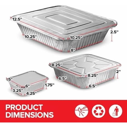 Disposable Foil Pans with Lids (Set of 40) Heavy Duty Aluminum Pans with Lids (20) 9x13, (10) 8x8, (10) 1-Lb Baking Tins with Covers for Cooking, Heating, Storing, Holiday Dinner Meals