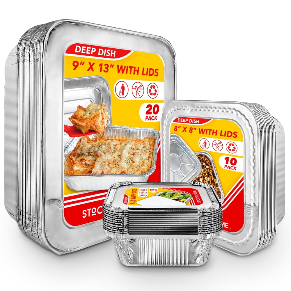 Set of 40 Heavy Duty Disposable Foil Pans with Lids - (20) 9x13, (10