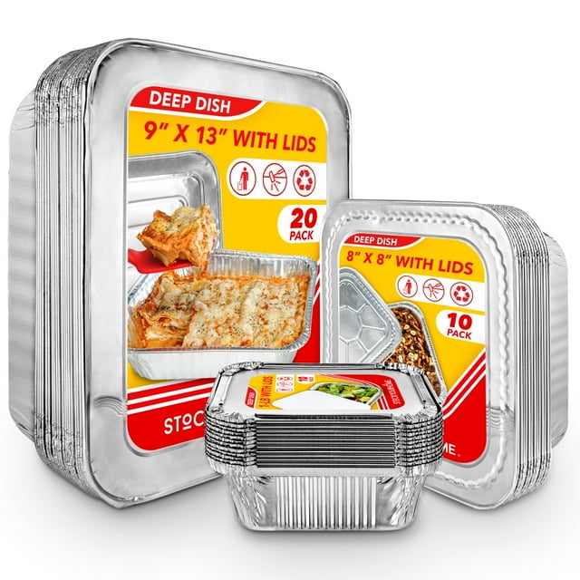 Set of 40 Heavy Duty Disposable Foil Pans with Lids - (20) 9x13, (10