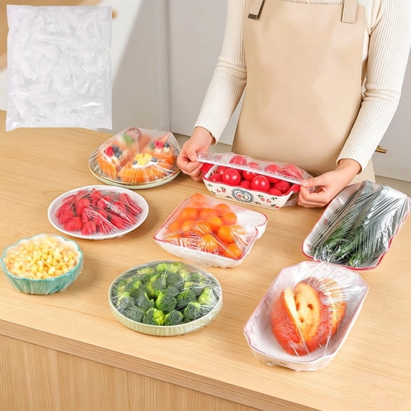 Disposable Food Covers 300 Pack, Elastic Stretch Bowl Wraps with Elastic Edge, Plastic Food Savers for Leftovers Produce, Clear