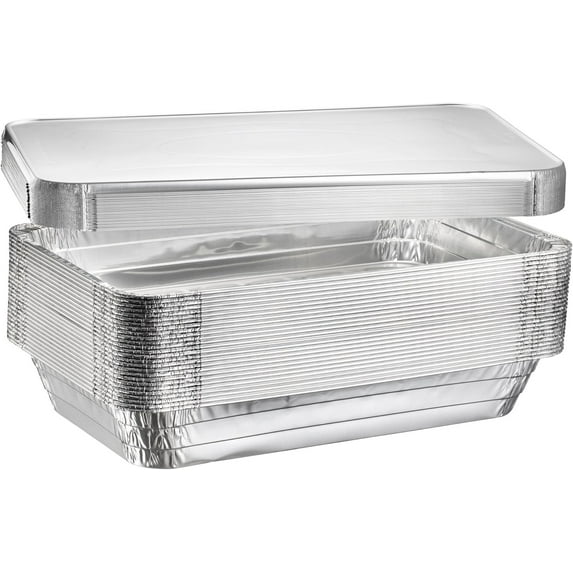 Disposable Full Size Deep Steam Table Aluminum Pans With Lids (10 Count) Foil Pans with Lids for Baking, Freezing, and Storage (21” x 13” x 3”)