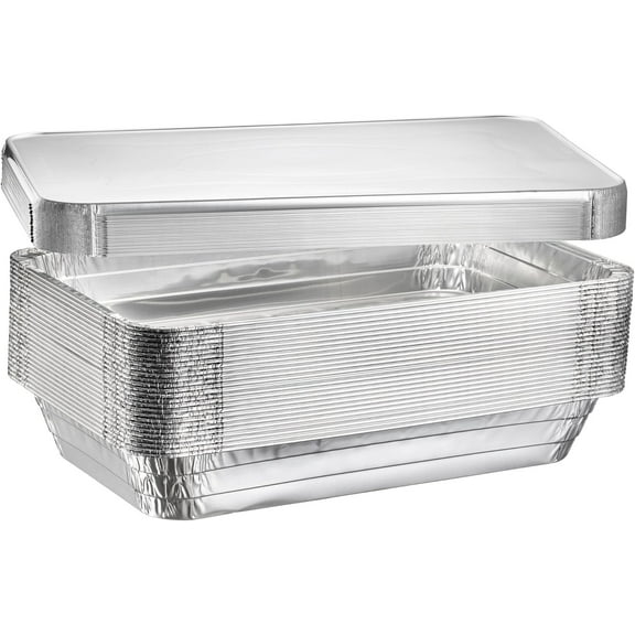 Disposable Full Size Deep Steam Table Aluminum Pans With Lids (25 Count) Foil Pans with Lids for Baking, Freezing, and Storage (21 x 13 x 3)