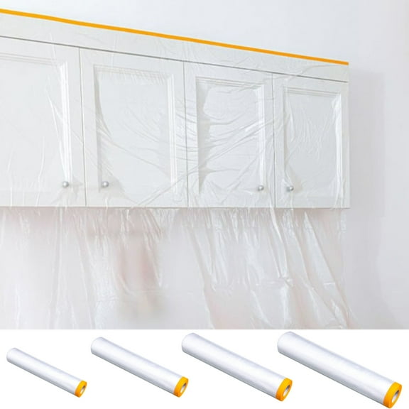 Disposable Furniture Cover under $5! CQCYD Plastic Drop Cloth with Self-Adhesive for Painting Protection Anti-Dust Waterproof Couch Table Floor Guard Roll Sheet