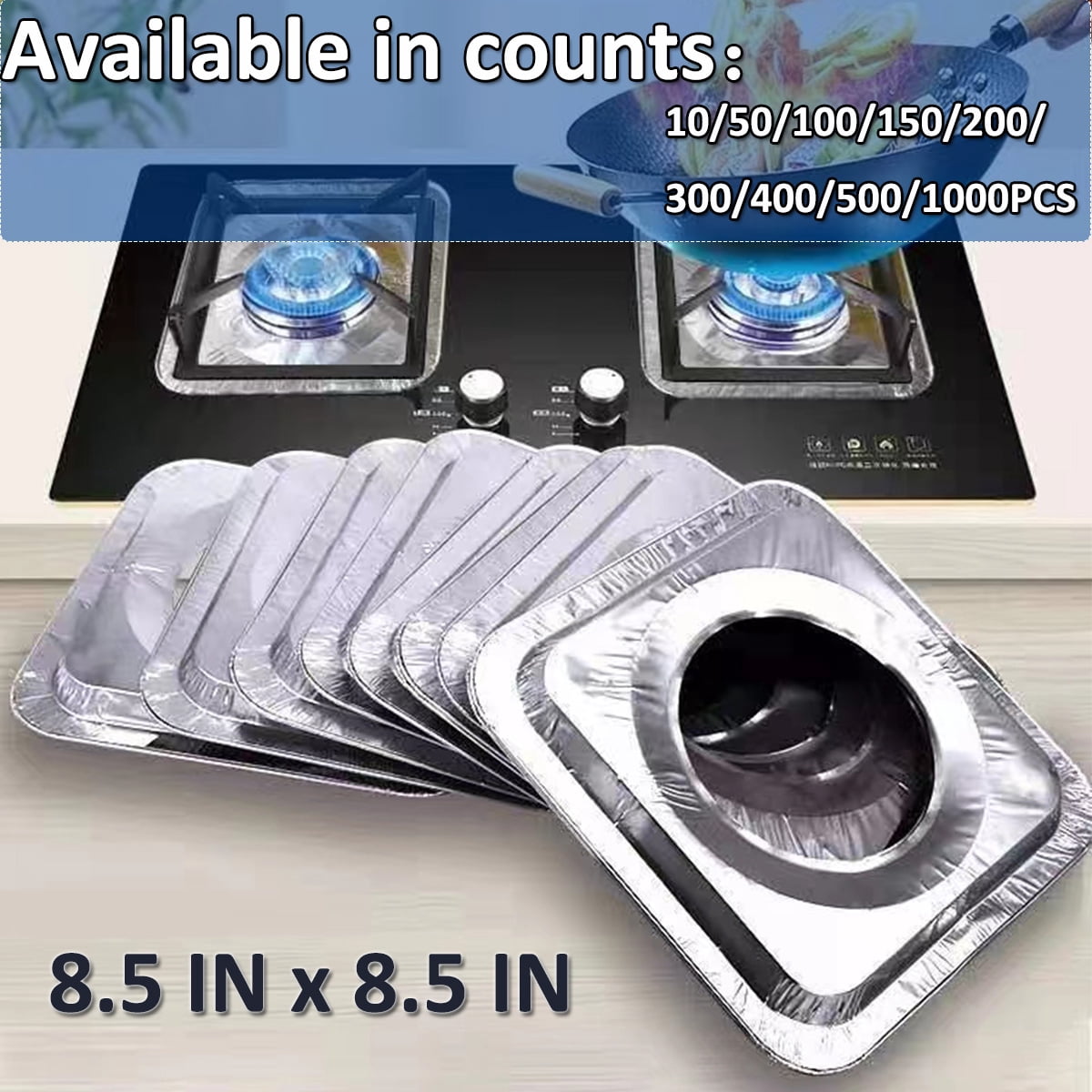 Disposable Gas Burner Liner (200 Sets) Aluminum Foil Square Gas Stove Burner Cover - 8.5 Inches Gas Stove, Furnace Top Cover Is Suitable
