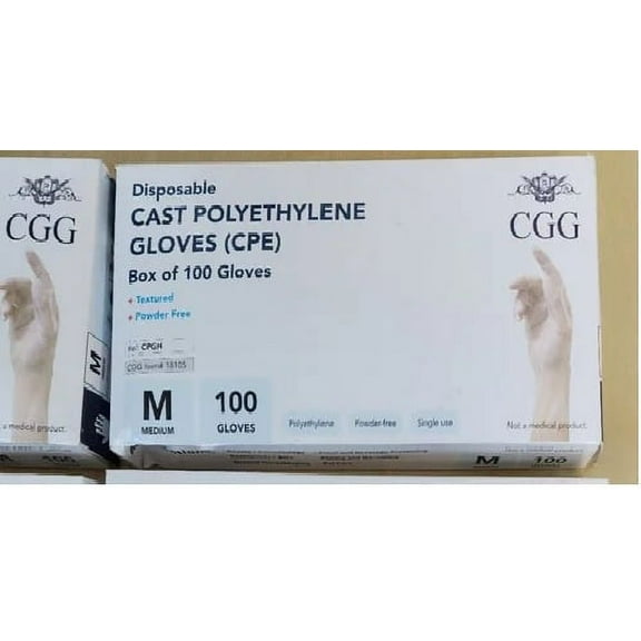 Disposable Gloves Cast Polyethylene CPE Powder Free Gloves, Medium (10 Boxes of 100)