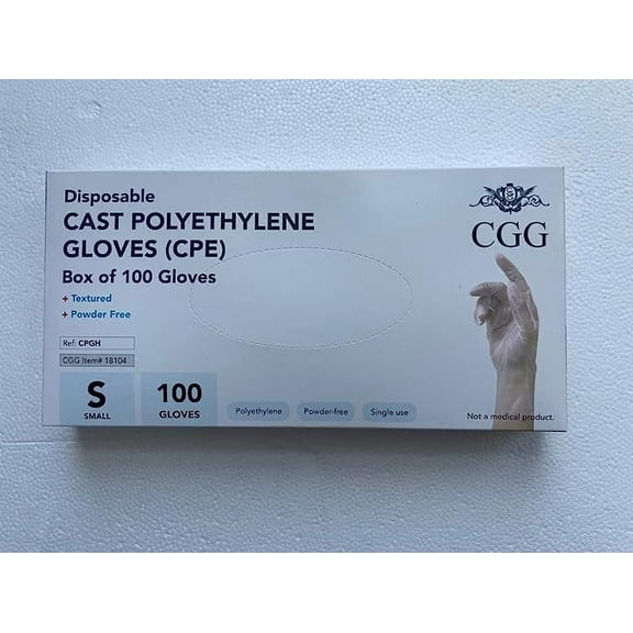 Disposable Gloves Cast Polyethylene CPE Powder Free Gloves, Small (10 Boxes of 100)