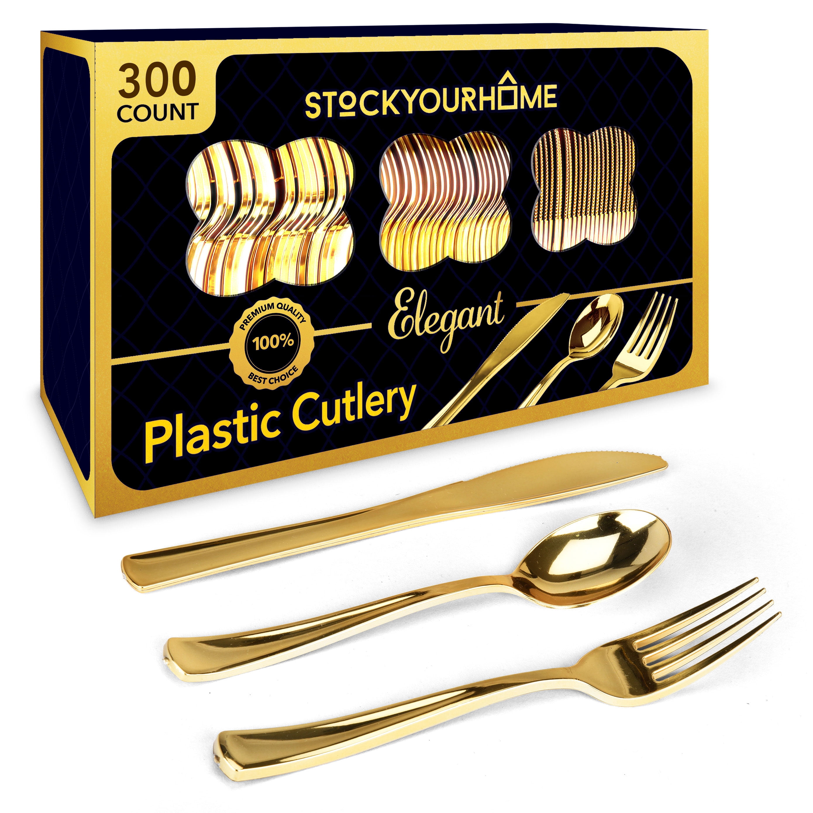 300ピースプラスチックSilverware set- Heavyweightシルバープラスチックカトラリーナイフ使い捨てFlatware (100、 : Party Dimensions 300 Count Plastic Cutlery Combo Box
