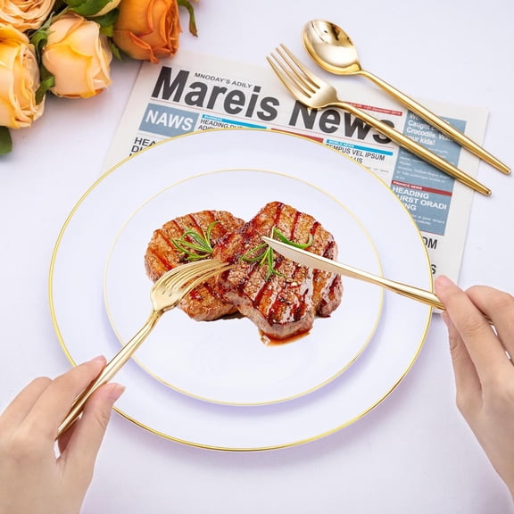 Gold Plastic Cutlery Set - 100 Pieces for Camping and Travel