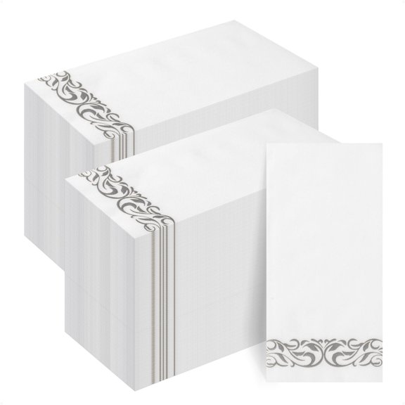 Disposable Guest Towels Sliver 200 Pack Linen-feel Bathroom Kitchen Event Napkins