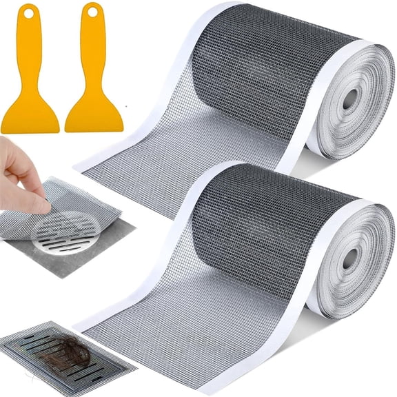 Disposable Hair Catcher,Bexikou 2 Pack Shower Drain Mesh Stickers,Shower Drain Cover Hair Catcher,32.8 Ft Hair Stopper for Linear Shower Drain with Removal Tool, 3.93 Inch Width