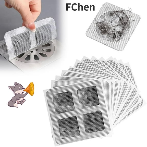 Disposable Hair Drain Stickers, 4" x 4" Mesh Drain Catcher, White, Plastic, Matte, 10 Pack