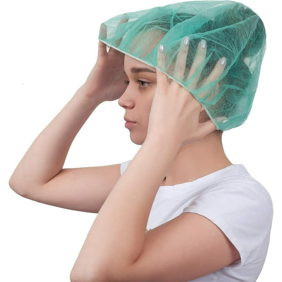 Polypropylene Stretch Band Disposable Hair Net 18" for Nurses and Chefs, Green (100 Pack)