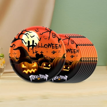 Disposable Halloween Party Paper Plates,Halloween Party Dinnerware Set,Orange Black Pumpkin Themed Plates Cups Napkins,Halloween Disposable Tableware Party Supplies for Spooky Themed Party Birthday