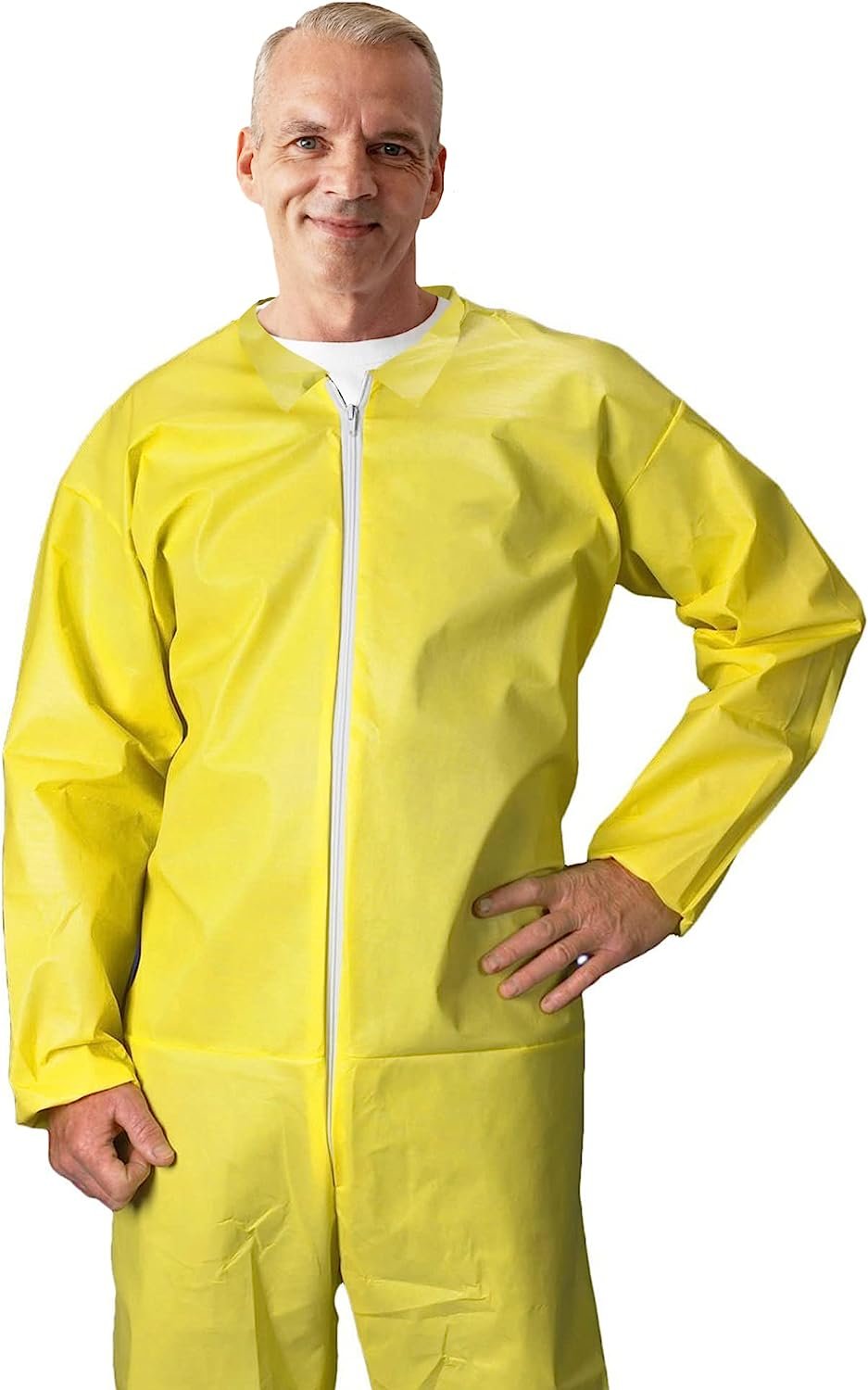 Disposable Hazmat Suits Large. Pack of 25 Yellow Disposable Coveralls