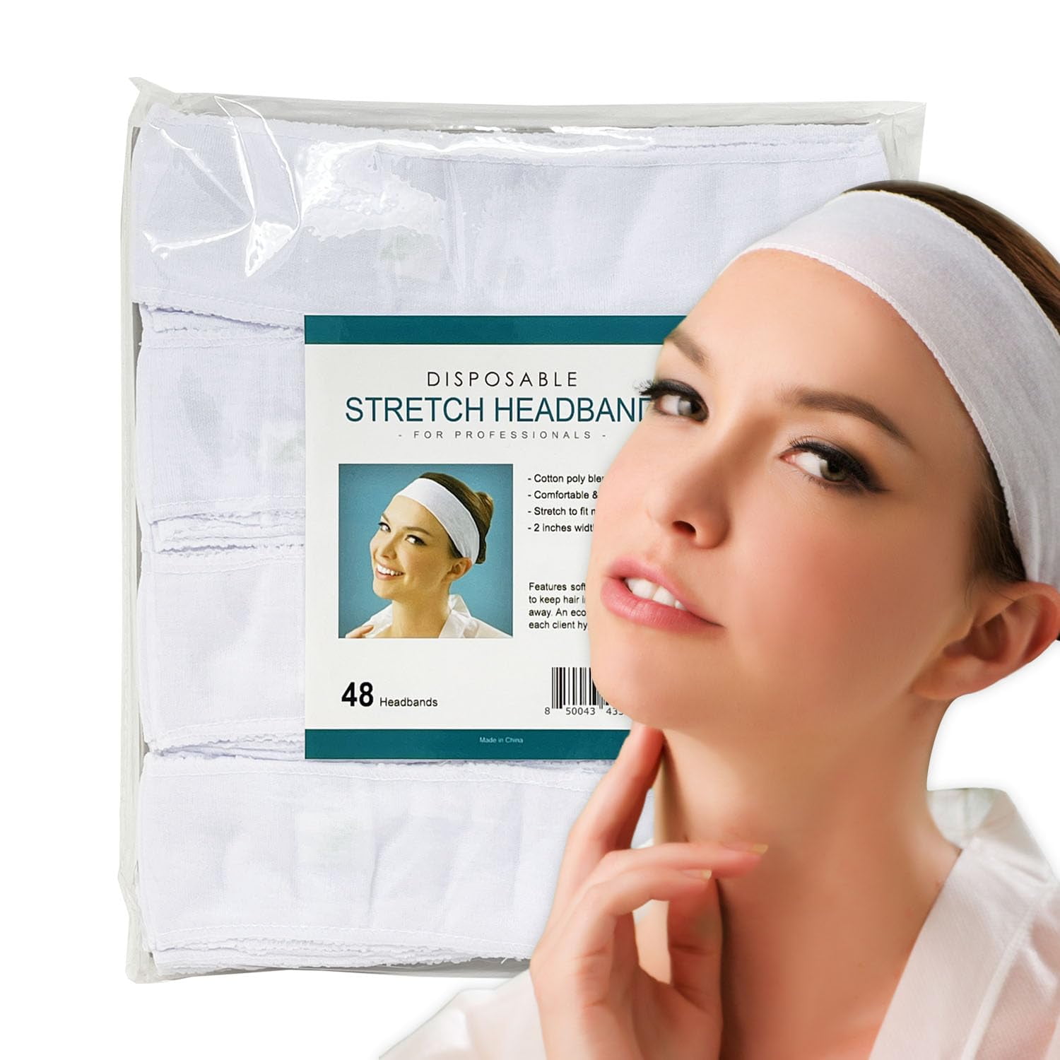 Disposable Headbands Without Closure Stretch Cotton Cloth Spa Headband (48 Count)