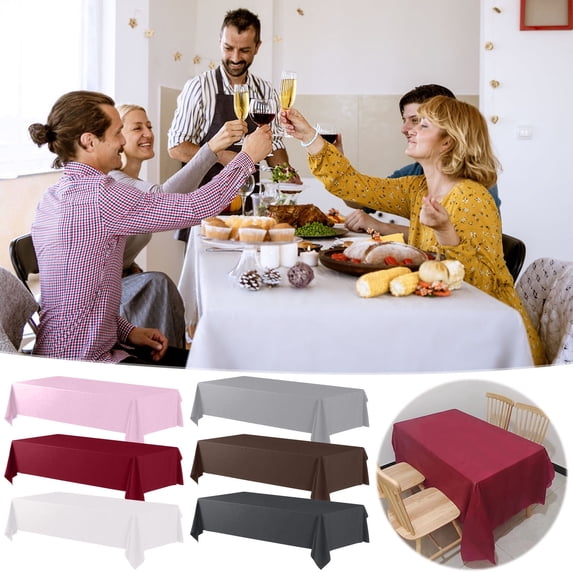 Disposable Heavy Duty Plastic Tablecloth 54 x 108 Inch Rectangle, BPA-Free Spillproof Table Cover for Party, Picnic and Banquet