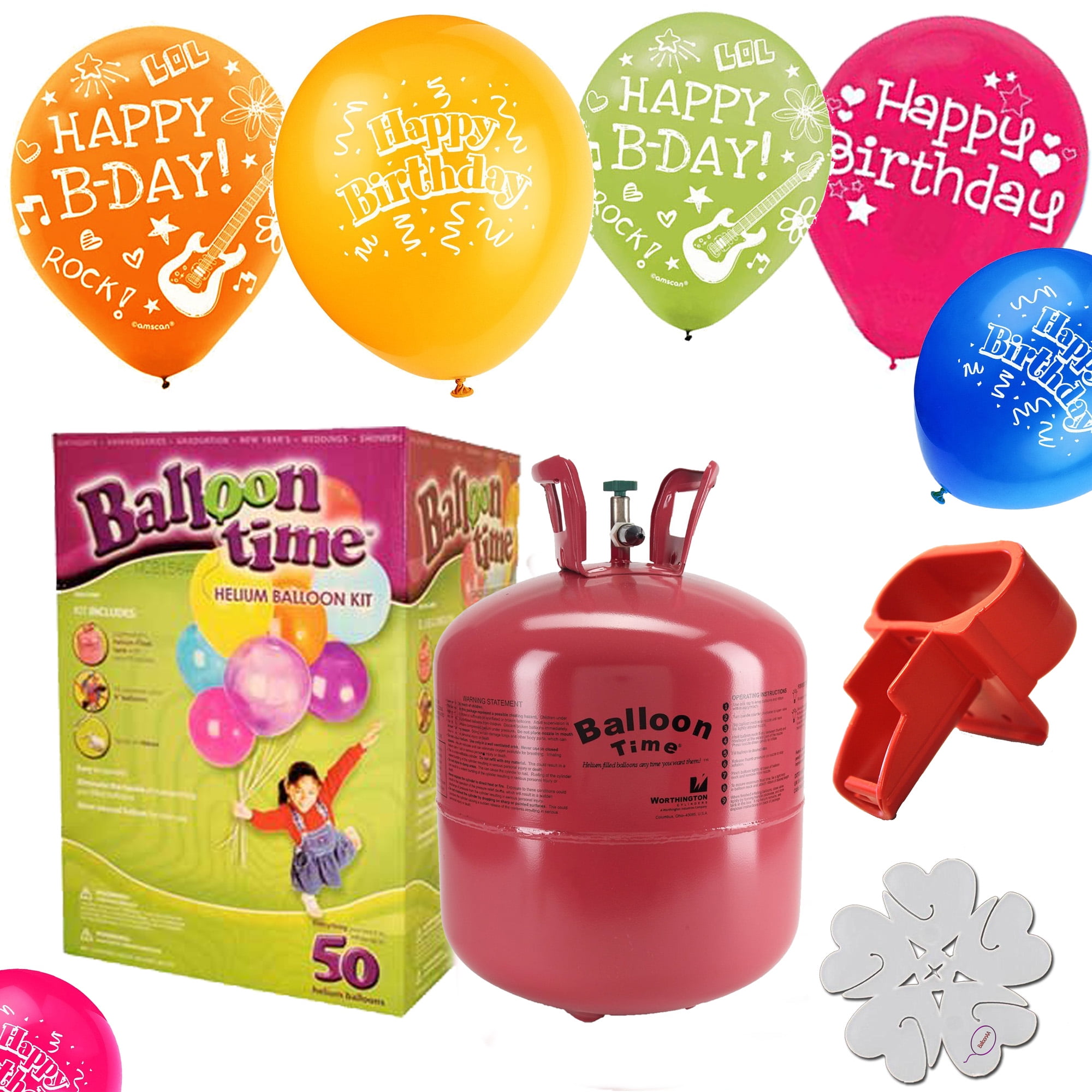 Disposable Helium Tank + 50 "Happy Birthday" Balloons + Extras