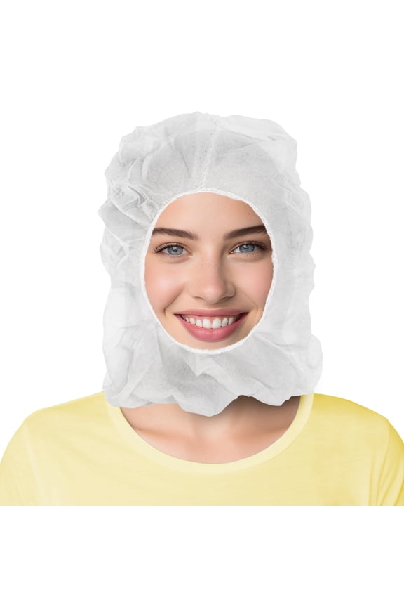 White Disposable Hood Caps, Polypropylene Elastic Edge, 1000 Count, One Size