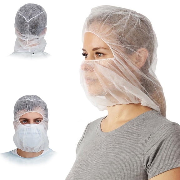 Disposable Hooded Caps Polypropylene White 1000 count One Size with Elastic Face Opening