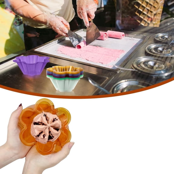 Disposable Ice Cream Bowls and Spoons, Flower Shape Plastic Sundae Cups, Dessert Cups for Shaved Ice, Parfait, Yogurt