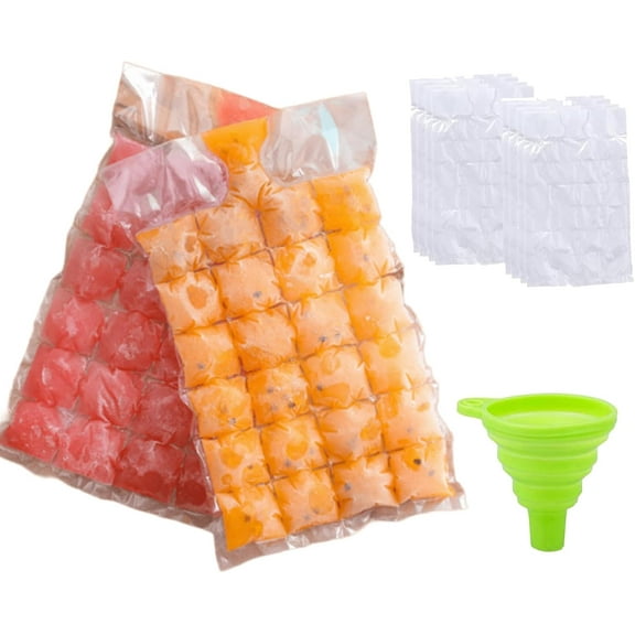 Disposable Ice Cube Bag 100 Pack 2400 Ice Cubes, 100 Bags, Ice Cube Trays for Freezer Stackable Easy Release, Self Sealing Ice Bags, Cold Ice Pack Cooler Bag for Cocktail Food Wine with Funnel