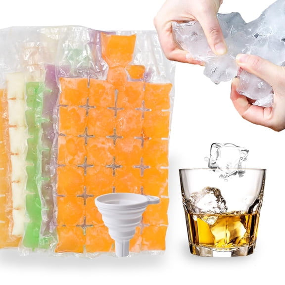Disposable Ice Cube Trays for Freezer Ball Ice Cube Mold Ice Maker Bags with Silicone Funnel BPA-Free 50 PCS