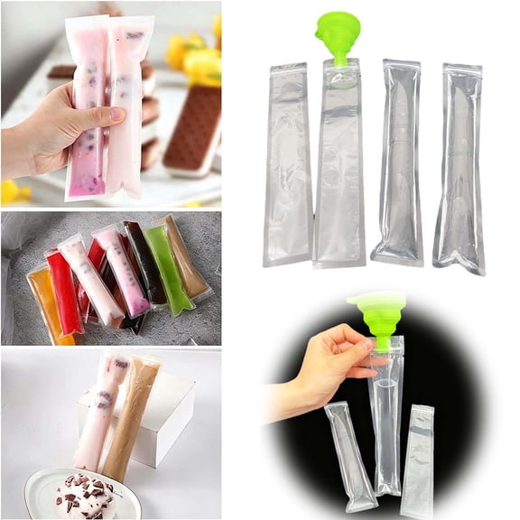 Disposable Ice Pop Pouches with Zip Seals, 50-Pack Freezer Tubes with Funnel for Homemade Popsicles, Yogurt Sticks, Juice & Fruit Ice Candy