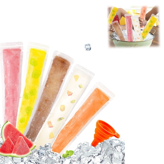Disposable Ice Popsicle Mold Bags, BPA Free Freezer Tubes with Zip Seals for Healthy Snacks, Yogurt Sticks & Smoothies, Comes with Funnel(50pcs)