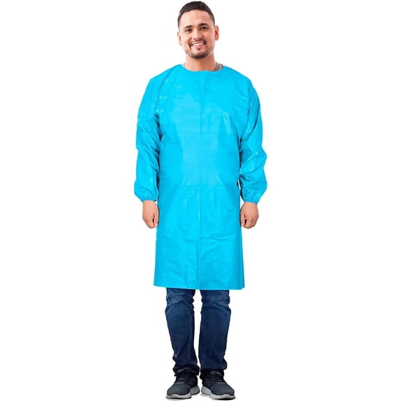 Disposable Isolation Gown Polyethylene Blue with Elastic Wrists 200 count x-Large 2 mil